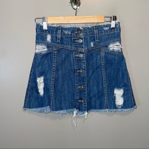 Carmar Distressed Denim Mini Skirt - Picture 1 of 8